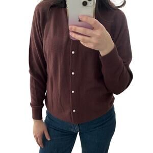NWOT Chocolate Brown button down crew neck cardigan w/ pearl buttons sz M ZARA